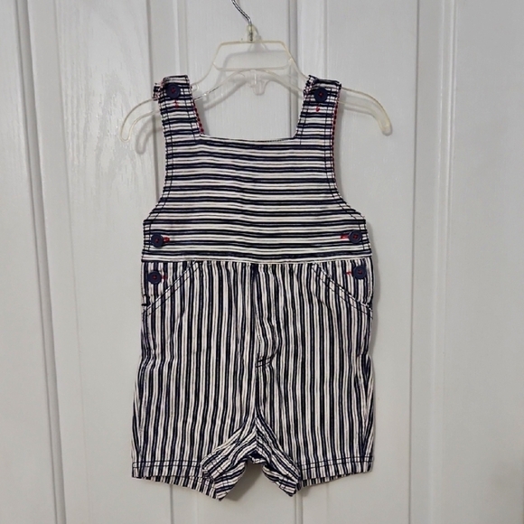 Hanna Andersson Denim Striped Shorts Shortalls Sz 85 2T Pockets! - Picture 1 of 6